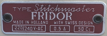 Fridor Stitchmaster Identification Plate